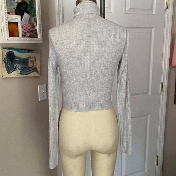 STREETWEAR SOCIETY Gray ribbed knit RETRO 1990s Turtleneck Crop Shirt *MEDIUM* - Picture 5 of 6